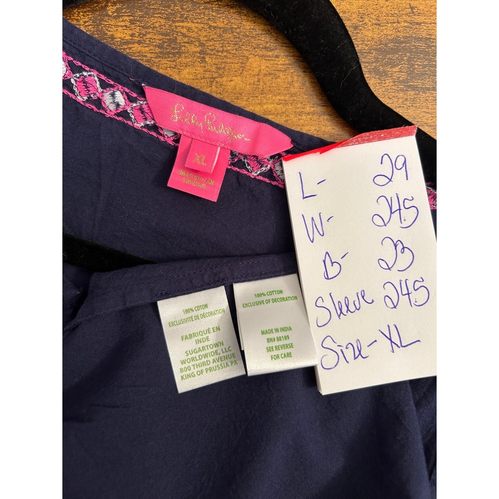 Lilly Pulitzer Coretta Embroidered Tunic Top Blue Pink Long Sleeve Women's XL - Picture 5 of 8